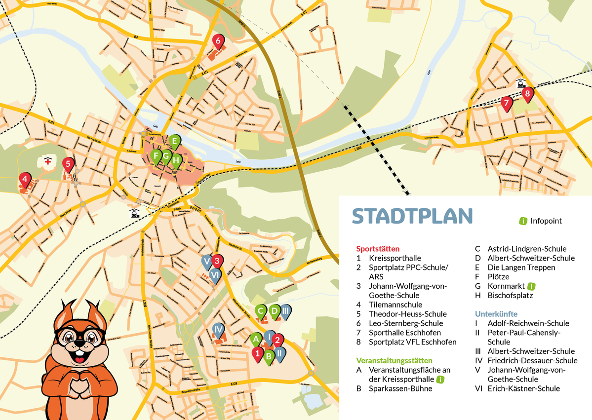 Stadtplan von Limburg mit Markierungen.